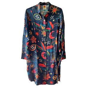 Farm Rio Women's Cerrado Sky Chemise In Black Size Medium NWT